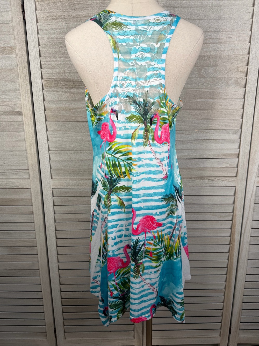 INDIA BOUTIQUE Women's Tank Dress Beach Coverup Pink Flamingo/Palm Print-OS - Picture 3 of 3